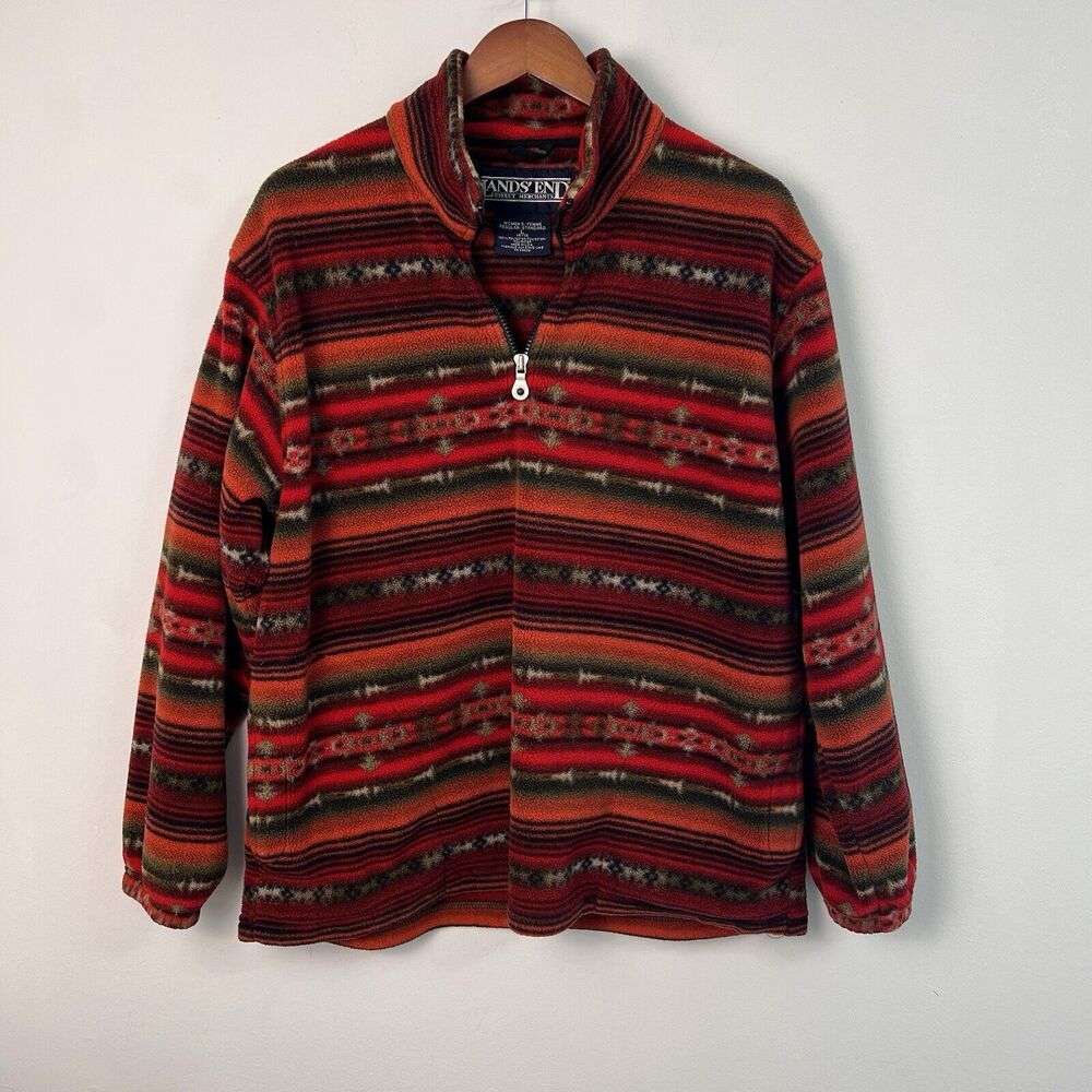 Vintage Lands’ End Womens L Quarter Zip Fleece Pullover Made In USA Southwest